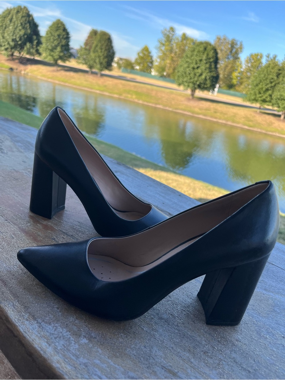 Oxo Black Pointed-Toe Block Heel Pumps